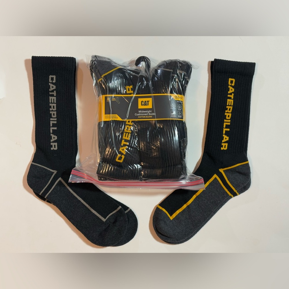 CATERPILLAR Mid-Weight cotton cushioned Work Boot crew socks 8 pack
